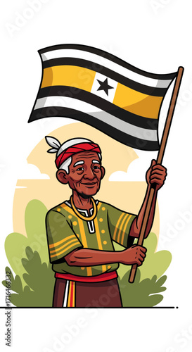 Elderly Person Waving a Flag with a Star, Celebrating Heritage and Tradition
