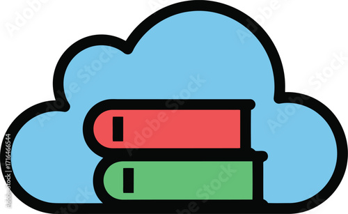 Cloud Library Icon – Online Education, Digital Storage, and E-Books Vector