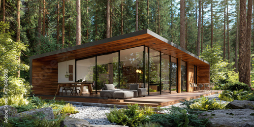 Modern cabin in the forest