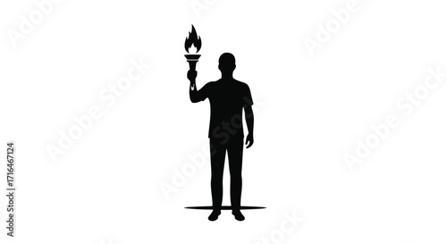 Silhouette of a person holding a flaming torch aloft, symbolizing inspiration and guidance.