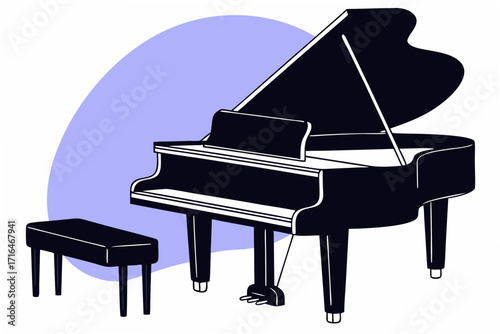 grand piano with music notes