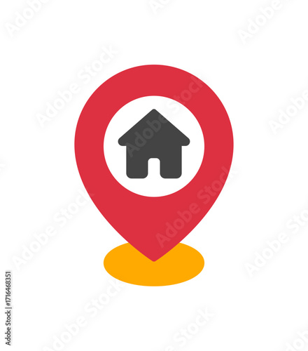 Home location pin icon symbolizing real estate, property search, housing, map navigation, address, local services, and residential area identification