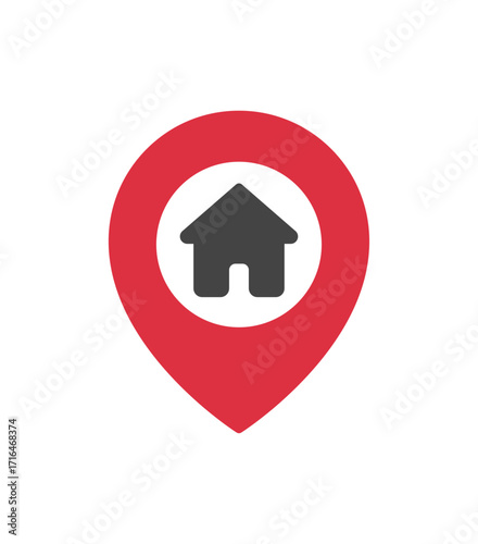 Home location pin icon symbolizing real estate, property search, housing, map navigation, address, local services, and residential area identification