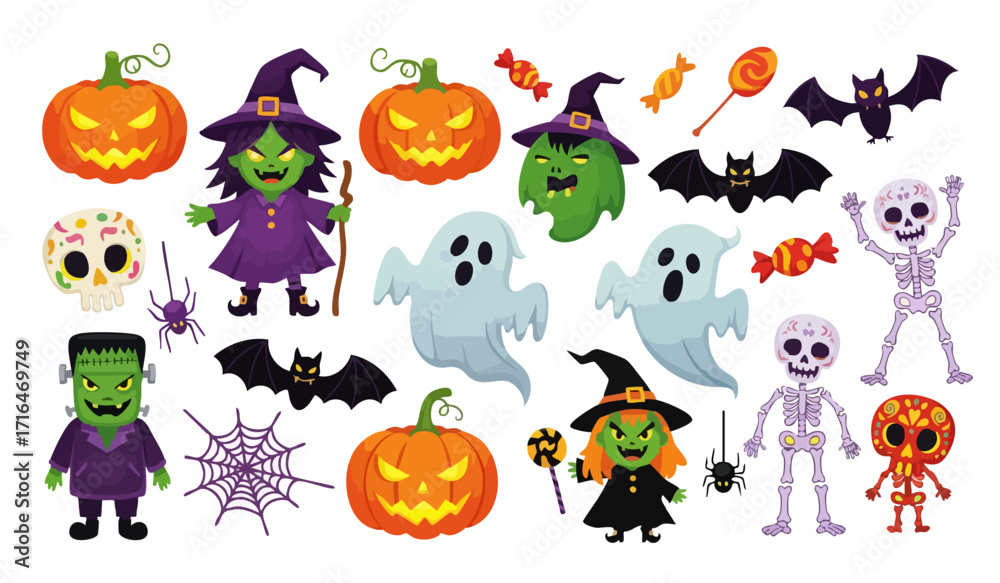 Naklejka premium Halloween Characters and Symbols Collection