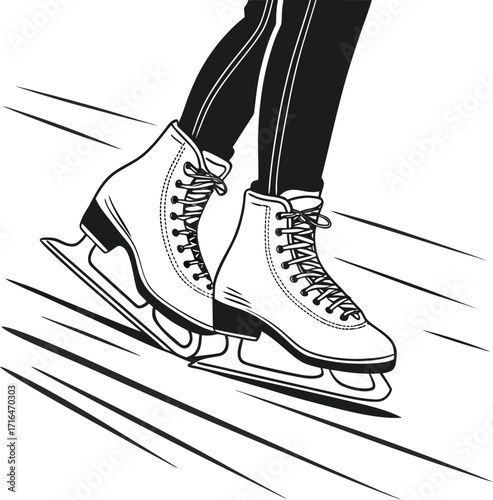 The vector illustration depicts a pair of ice hockey skates, a popular footwear for the winter sport