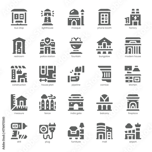 Architecture Icon pack for your website, mobile, presentation, and logo design. Architecture Icon solid design. Vector graphics illustration and editable stroke.
