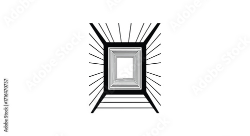 Abstract perspective of a glowing rectangular portal or doorway with radiating lines