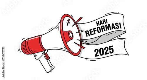 Megaphone Announcing Reformation Day 2025 Celebration with Festive Ribbon and Sound Waves