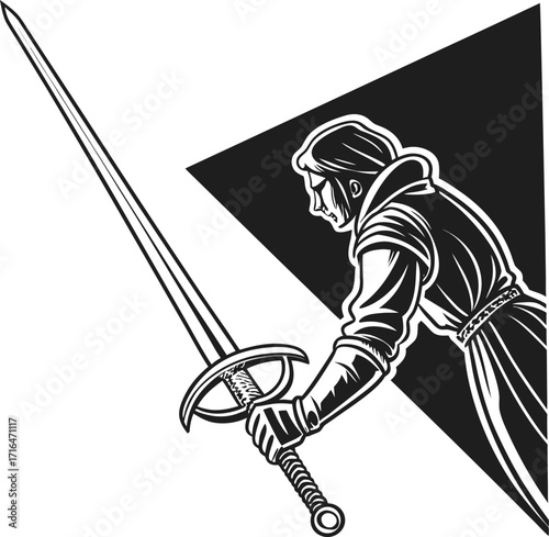 Vector illustration of a medieval knight with a sword