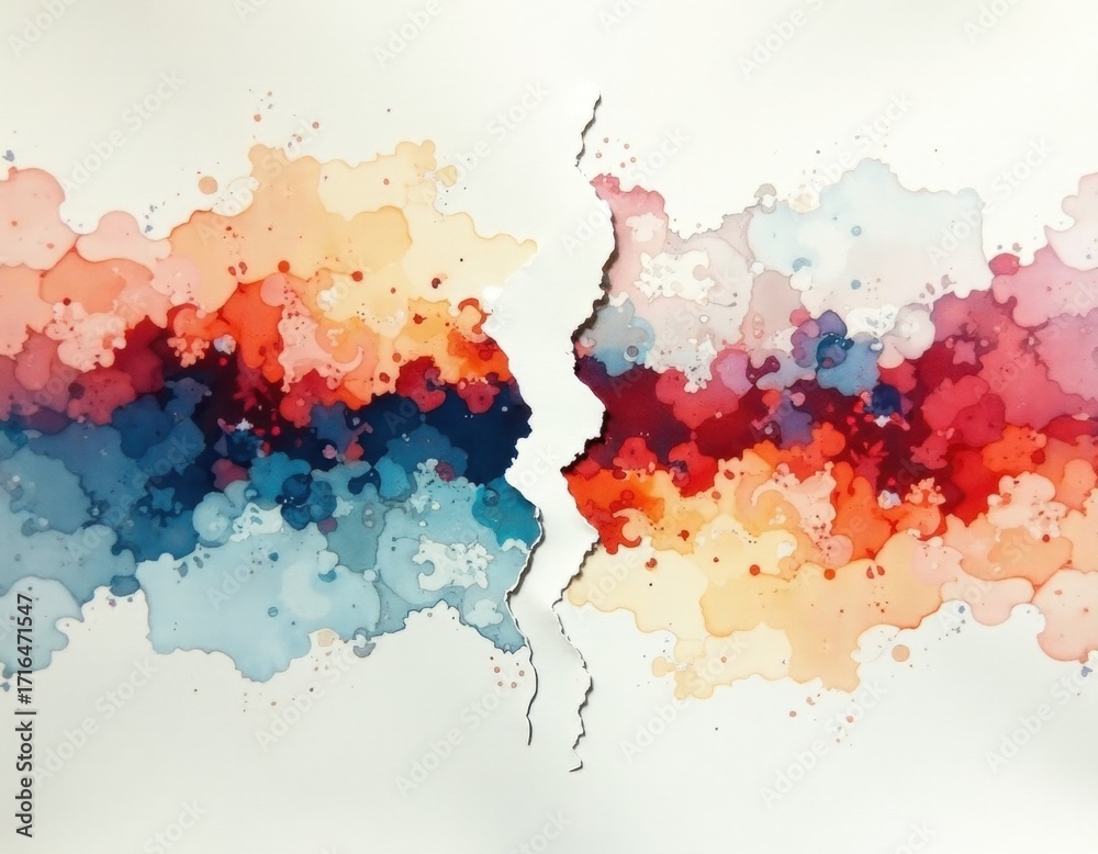 Obraz premium Vibrant Watercolor Splatter on Ripped Paper Abstract Background