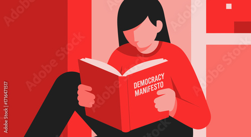 Person Reading a Democracy Manifesto Book, Symbolizing Education and Civic Engagement
