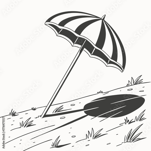 A seamless vector illustration of a colorful umbrella offers protection from the sun on a summer beach