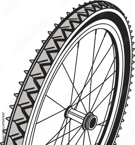 Isolated vector illustration of a bicycle wheel with tire and spokes, ideal for cycling and sport themes