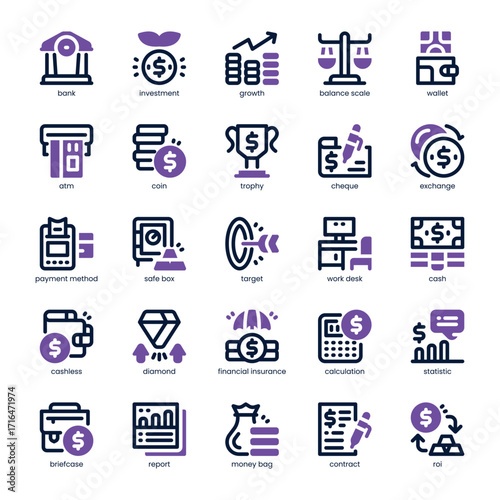 Business Investment Icon pack for your website, mobile, presentation, and logo design. Business Investment Icon dual tone design. Vector graphics illustration and editable stroke.