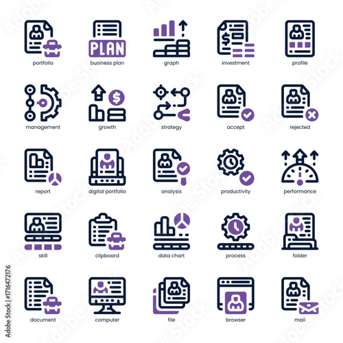 Business Portfolio Icon pack for your website, mobile, presentation, and logo design. Business Portfolio Icon dual tone design. Vector graphics illustration and editable stroke.