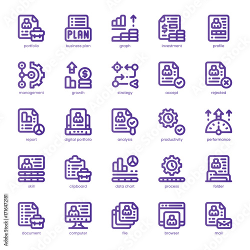 Business Portfolio Icon pack for your website, mobile, presentation, and logo design. Business Portfolio Icon line basic color design. Vector graphics illustration and editable stroke.