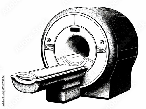 Monochrome illustration of an MRI machine perfect for medical education and healthcare technology visuals emphasizing diagnostic imaging