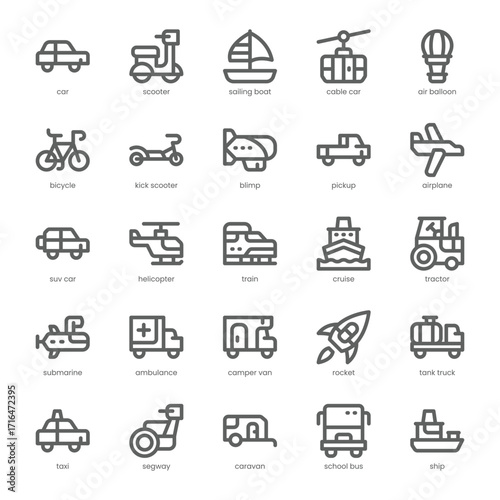 Car and Transportation Icon pack for your website, mobile, presentation, and logo design. Car and Transportation Icon outline design. Vector graphics illustration and editable stroke.