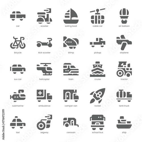 Car and Transportation Icon pack for your website, mobile, presentation, and logo design. Car and Transportation Icon solid design. Vector graphics illustration and editable stroke.