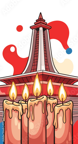 Surabaya Monument and Candles Illustration for Commemorative Event or Holiday Greeting