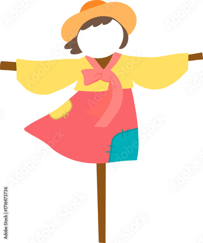 Autumn farming scarecrow design line illustration