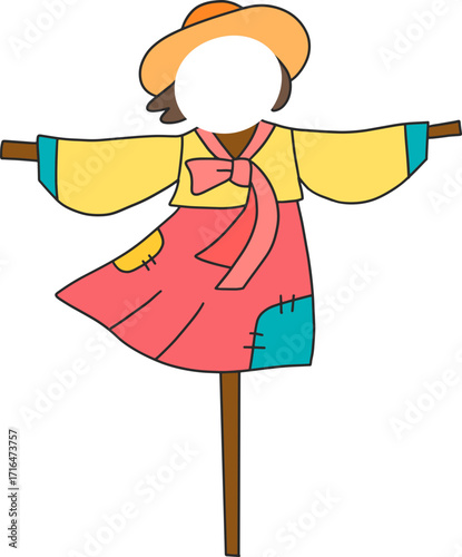 Autumn farming scarecrow design line illustration