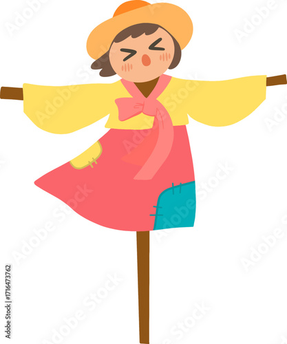 Autumn farming scarecrow design line illustration