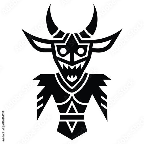 ancient tribal demon totem logo flat color illustration
