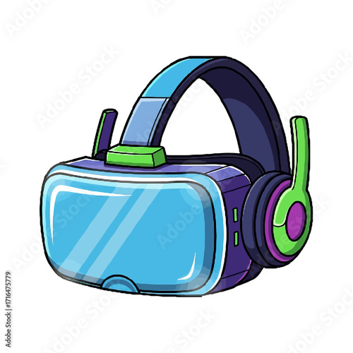 Colorful virtual reality headset with integrated headphones