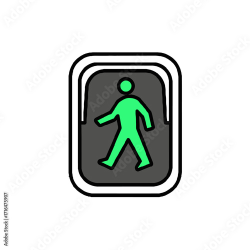 Green pedestrian crossing signal icon with walking person symbol