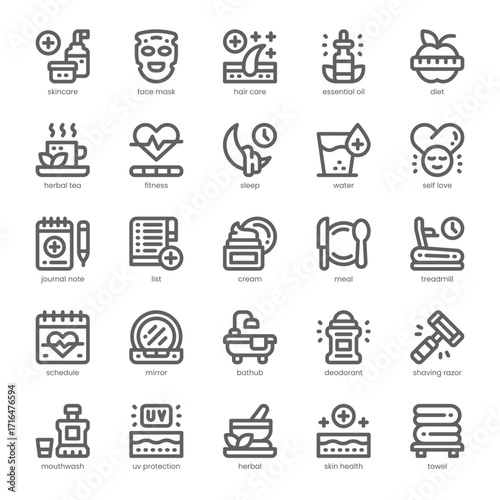 Selfcare Routine Icon pack for your website, mobile, presentation, and logo design. Selfcare Routine Icon outline design. Vector graphics illustration and editable stroke.