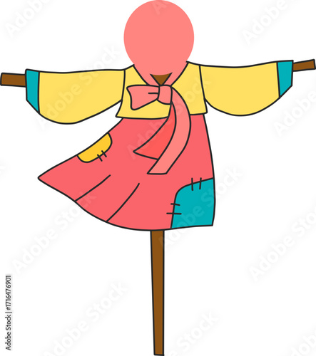Autumn farming scarecrow design line illustration
