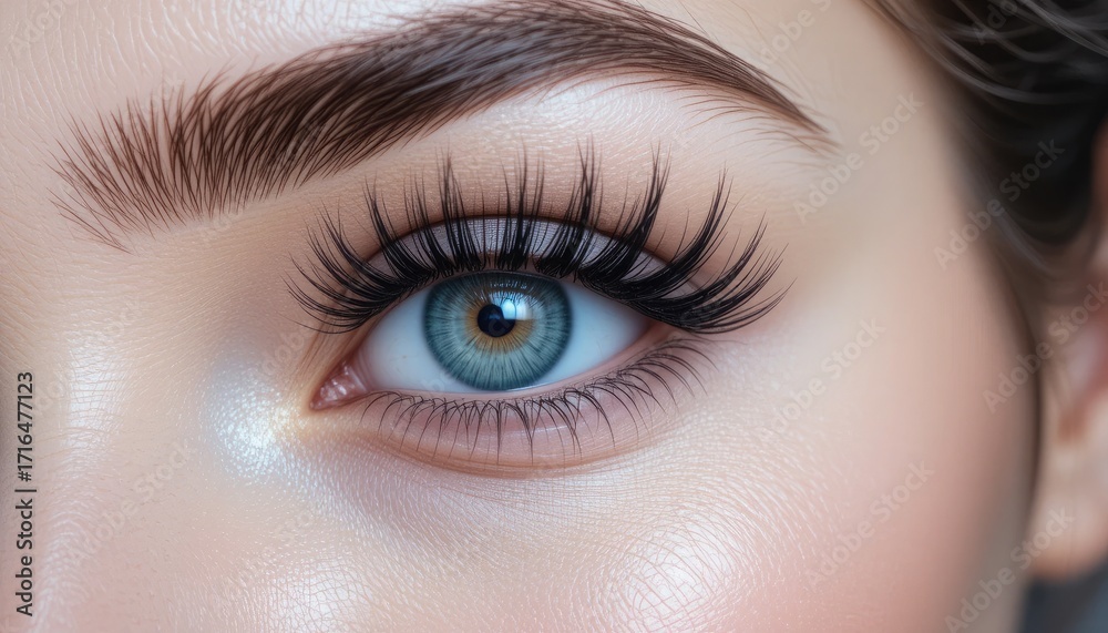 Obraz premium Extreme close-up of a woman's striking blue eye with dramatic lashes