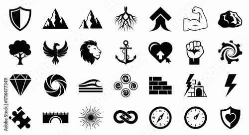 Collection of Strong and Symbolic Black and White Icons