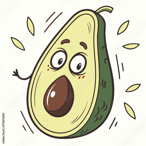 Surprised Avocado Cartoon Illustration  Cute and Expressive Design