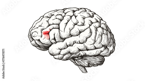 Brain with Red Mark Cartoon Drawing for Medical Education Poster