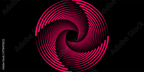 3D red black dynamic techno background on dark space. Tech banner with rotating circles style decoration. Modern graphic design element. Motion lines concept for web, flyer, card, or brochure cover
