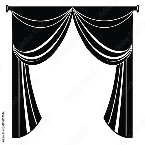 elegant gold trimmed curtains mockup flat color illustration
