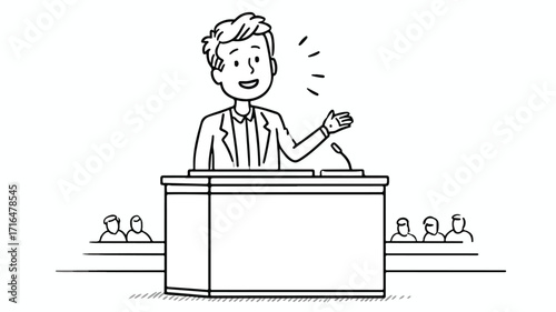 Cartoon Man Delivering Inspiring Public Speech Presentation with Confidence