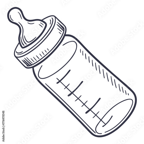 Line Art Illustration of a Baby Bottle for Feeding Babies and Infants, Isolated