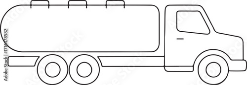 Black and white outline of a tanker truck with two axles Keywords: tanker truck, vehicle, transport, liquid