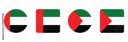 United Arab Emirates National Flag Vector Set – UAE Official Flag Icons in Multiple Styles and Designs