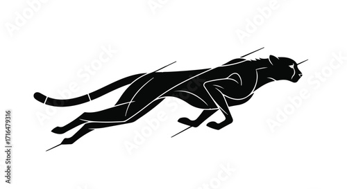 Sleek black panther illustration in full stride, symbolizing speed and power.