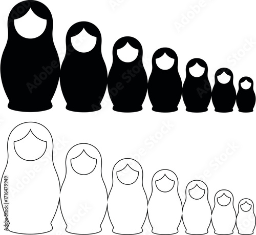 Matryoshka dolls in black and white vector illustration design collection