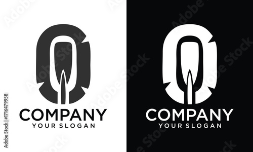 Creative Paddle with letter O icon. Vector canoe paddle. 