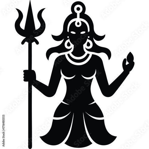 goddess kali idol with trishul logo style flat color