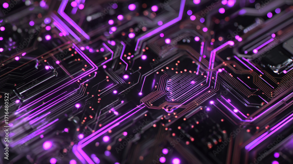 Obraz premium Glowing purple circuit board technology abstract background digital lines pattern