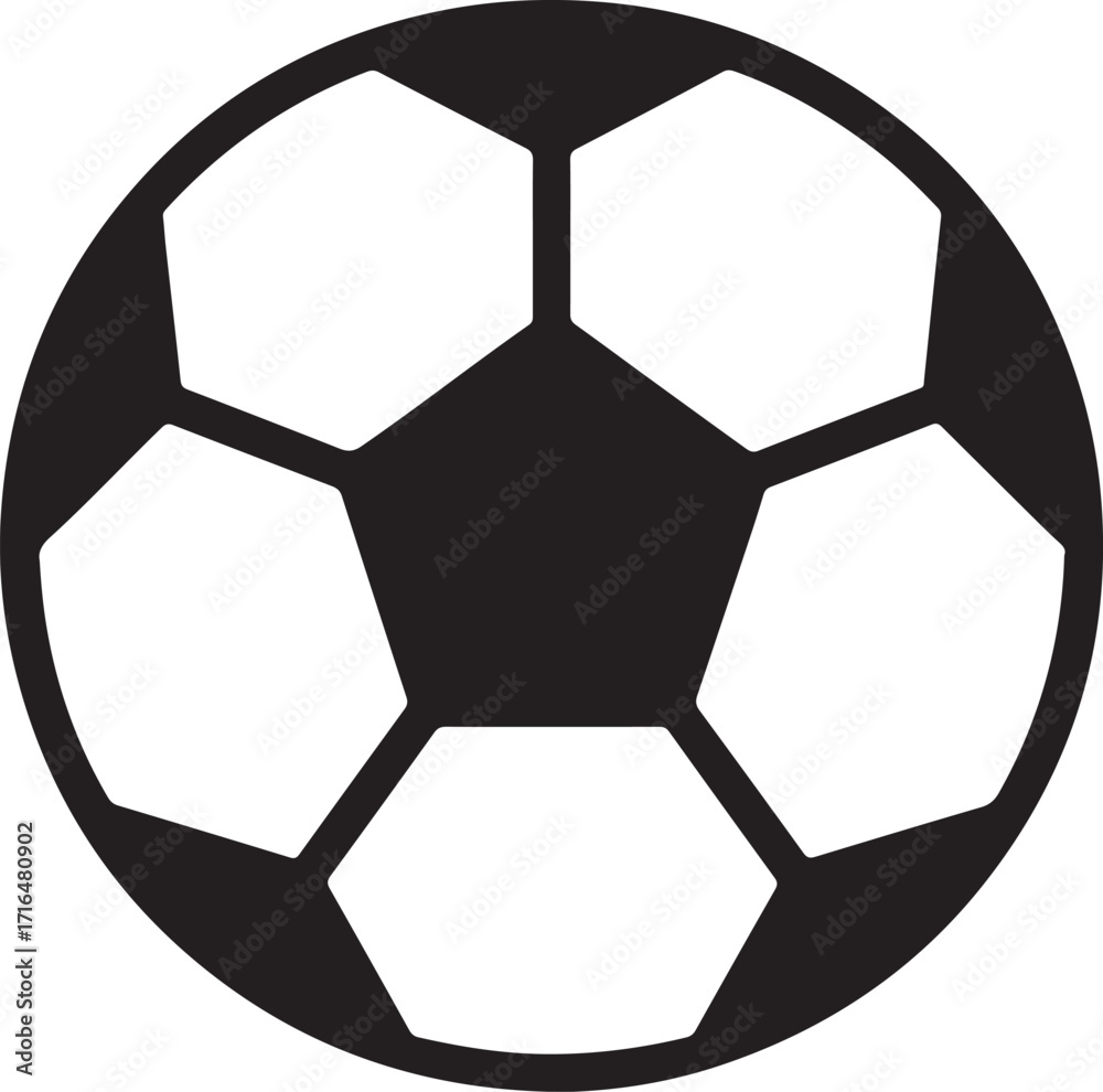 Fototapeta premium Black and white soccer ball icon with pentagon and hexagon panels Keywords: soccer, ball, football, sport
