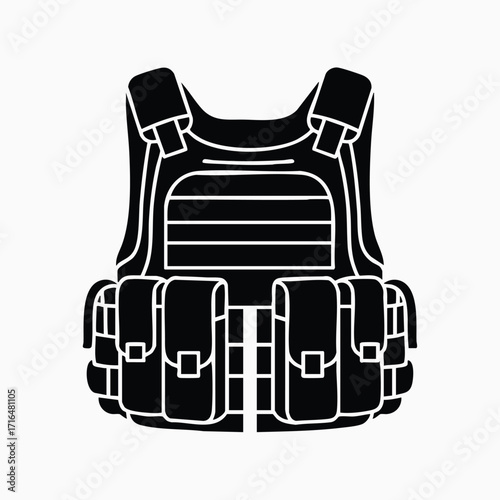 Black tactical vest with multiple pouches and adjustable straps designed for carrying equipment securely