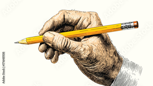 Creative Hand Holding Yellow Pencil Illustration